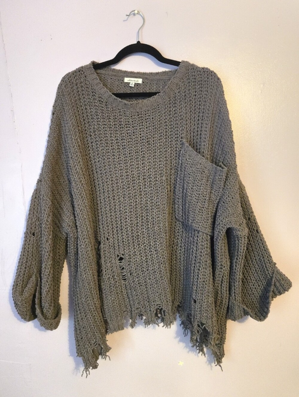 White birch Oversized Distressed Knit Sweater - Gray